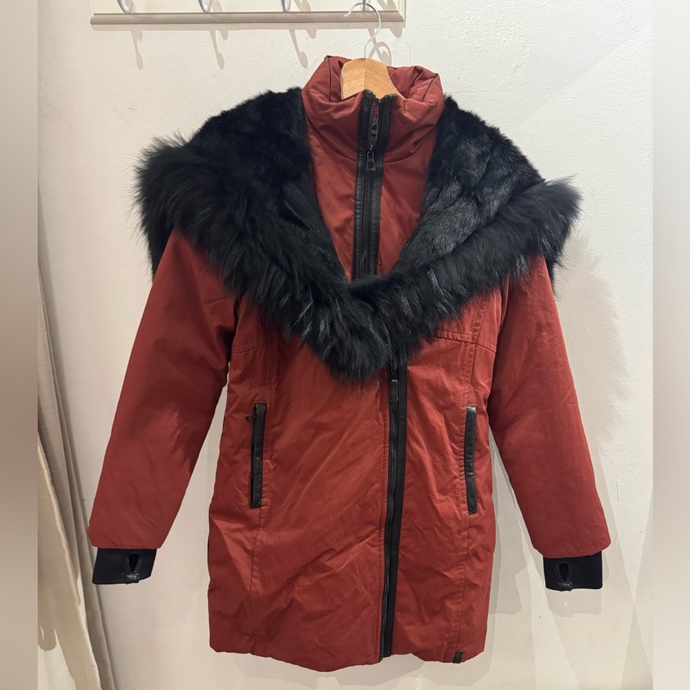 RUDSAK Rust Puffer Jacket with Black Fur Trim Size L/G